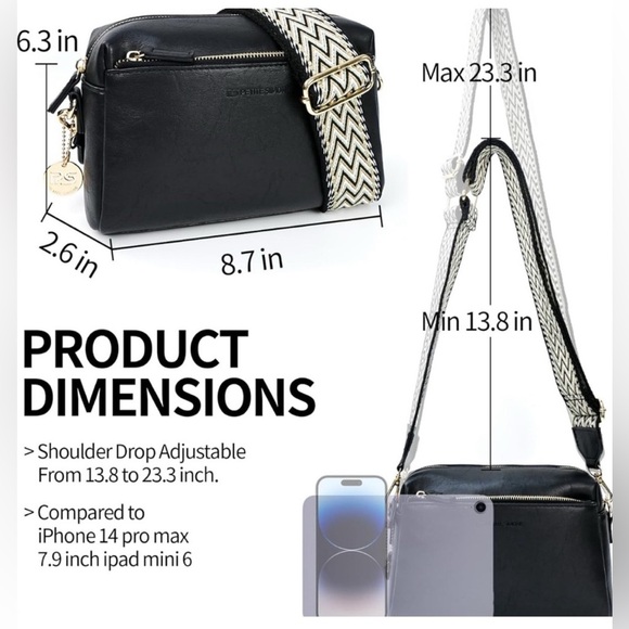 Petite Simone Crossbody Bag β Chevron Strap, Multiple Organizing Pockets - Picture 5 of 6